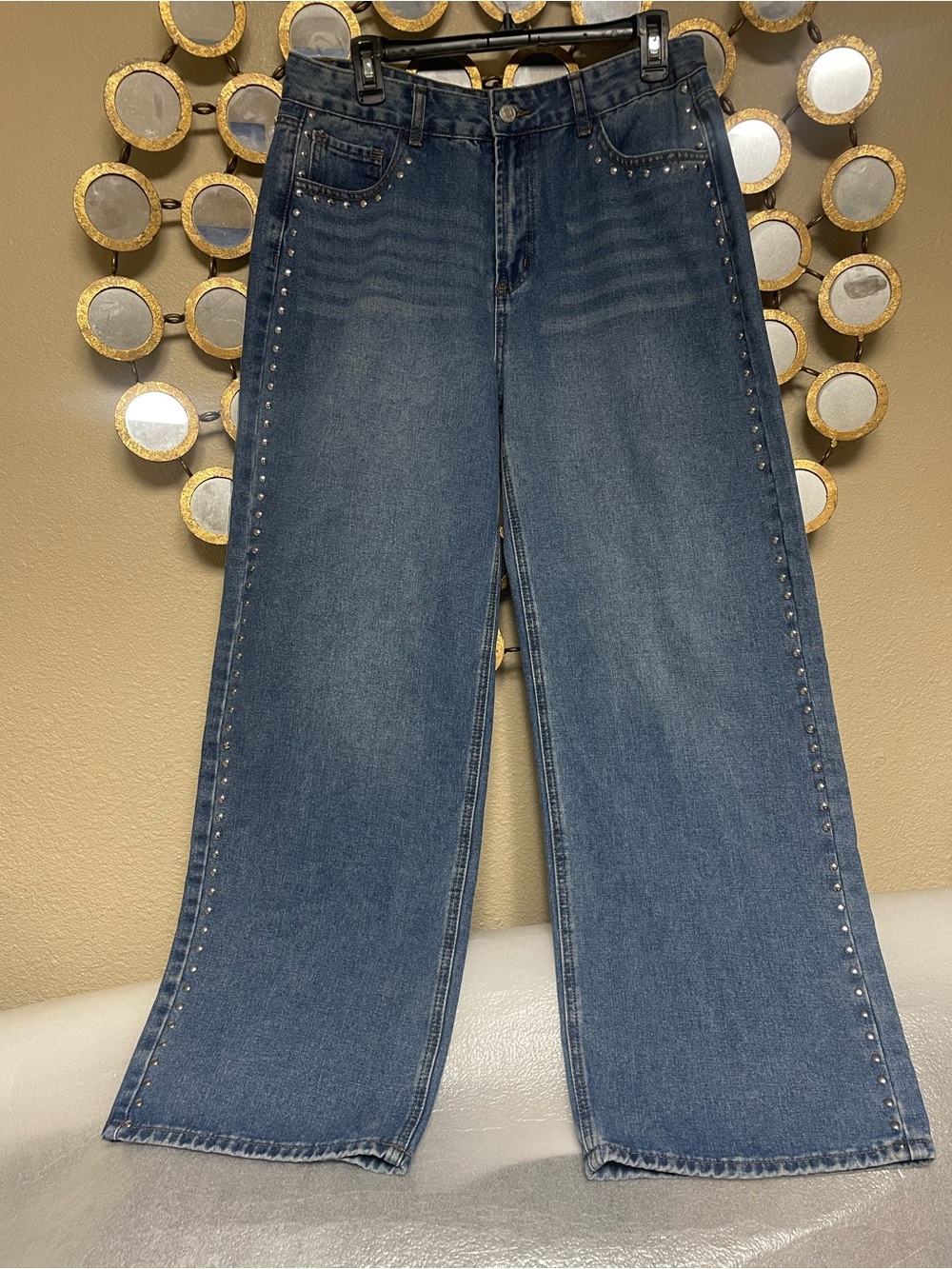 Clai1850 Studded Wide-Leg Denim Jeans - Blue